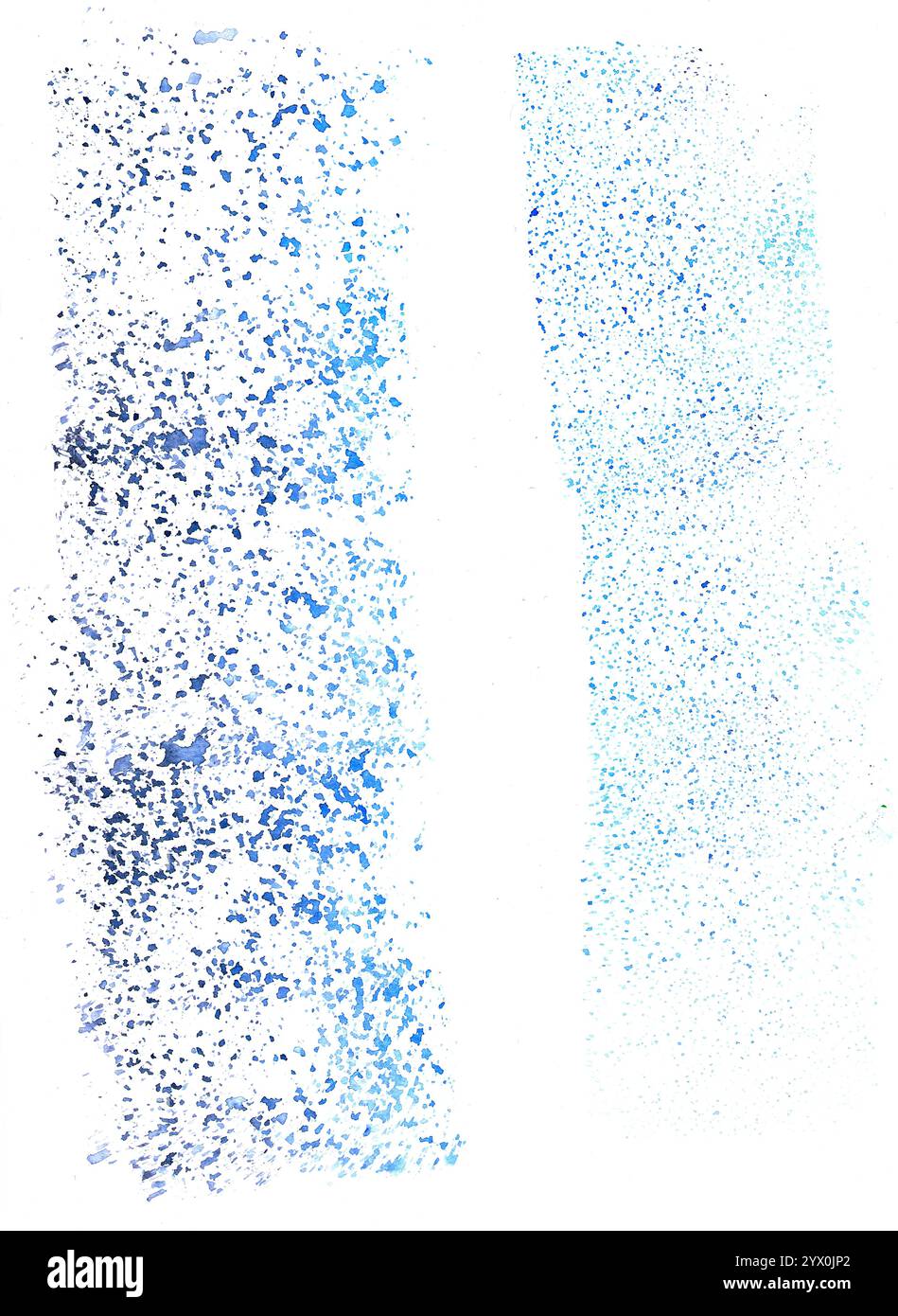 Motivo ad acquerello punteggiato in sfumature di blu su sfondo bianco. Foto Stock