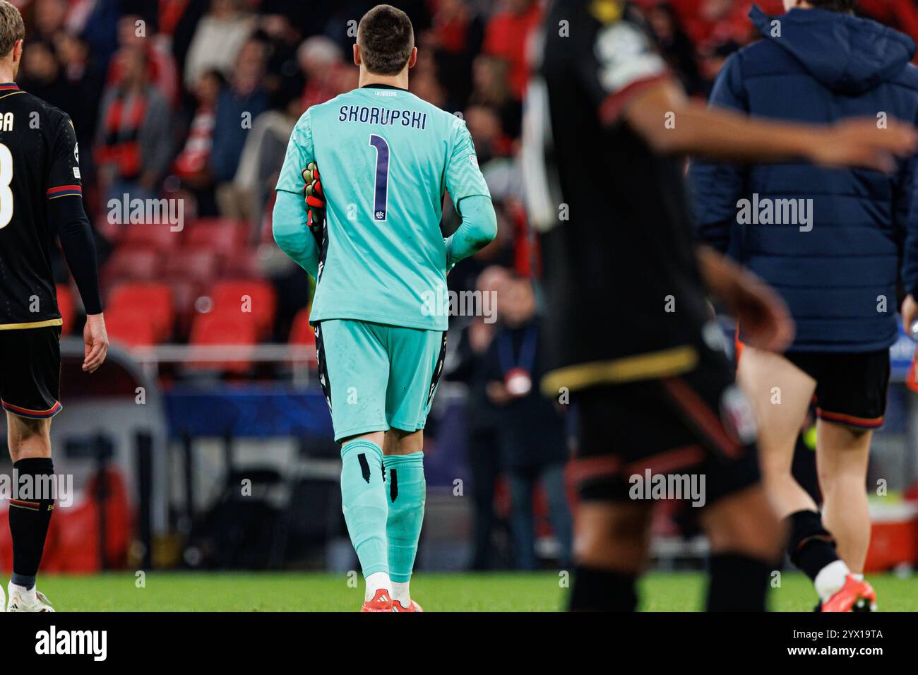 Lukasz Skorupski visto durante la partita di UEFA Champions League tra le squadre del Benfica e del Bologna FC 1909 (Maciej Rogowski) Foto Stock