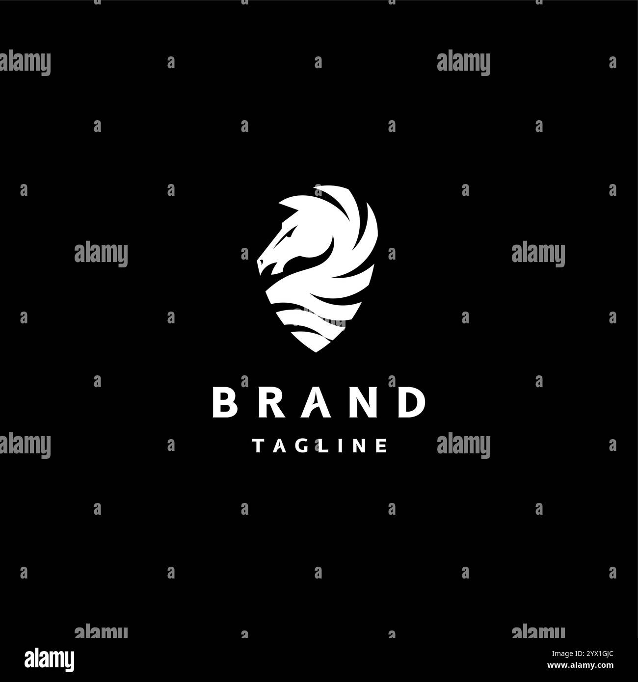 Logo Power Horse Shield. Elegante design con logo e silhouette Horse Shield. Illustrazione Vettoriale