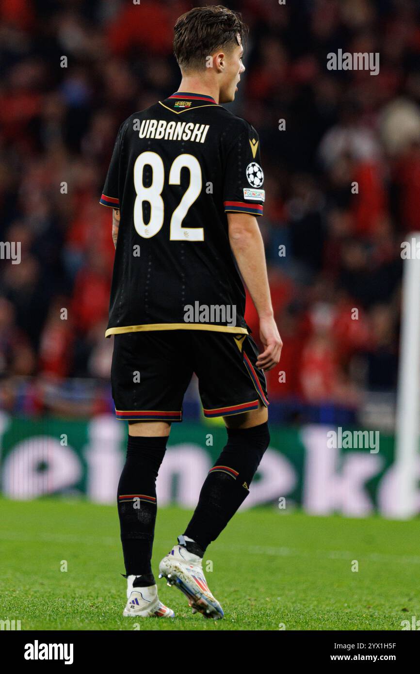 Kacper Urbanski visto durante la partita di UEFA Champions League tra le squadre del Benfica e del Bologna FC 1909 (Maciej Rogowski) Foto Stock