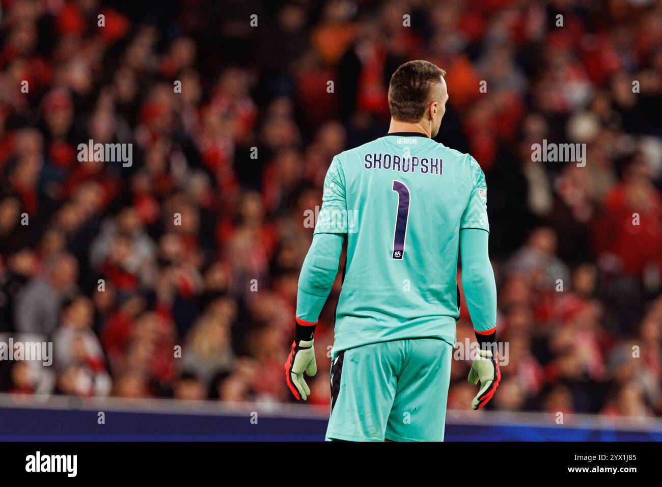 Lukasz Skorupski visto durante la partita di UEFA Champions League tra le squadre del Benfica e del Bologna FC 1909 (Maciej Rogowski) Foto Stock