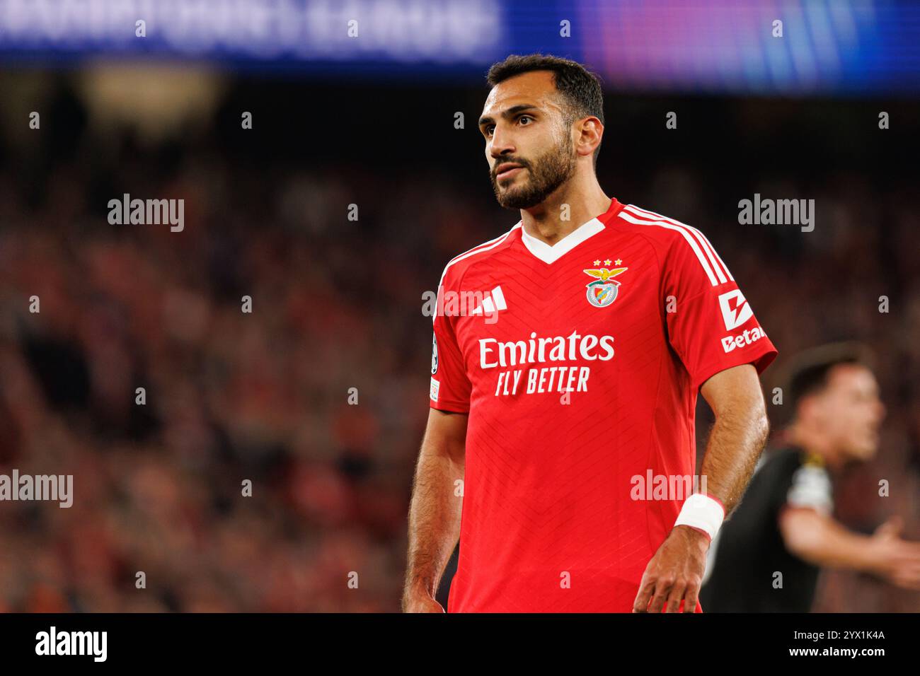 Vangelis Pavlidis visto durante la partita di UEFA Champions League tra le squadre del Benfica e del Bologna FC 1909 (Maciej Rogowski) Foto Stock