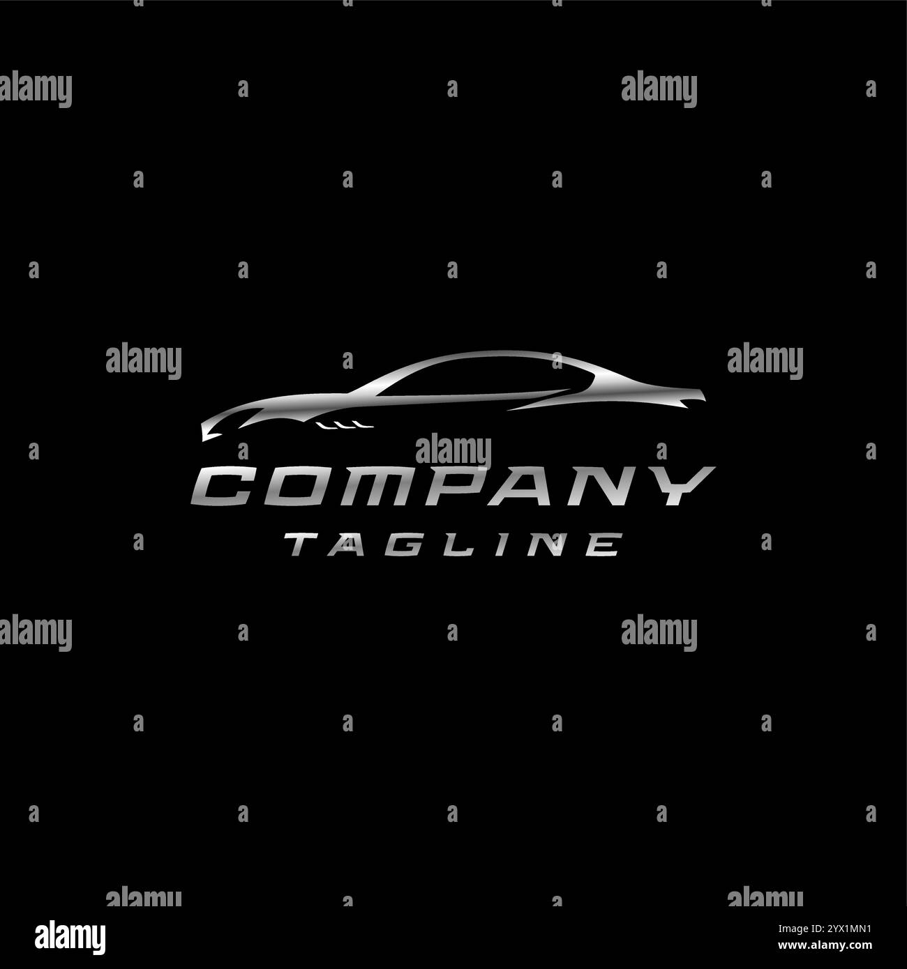 Design del logo della silhouette di un'auto di classe europea. Design con logo e silhouette di lusso. Illustrazione Vettoriale