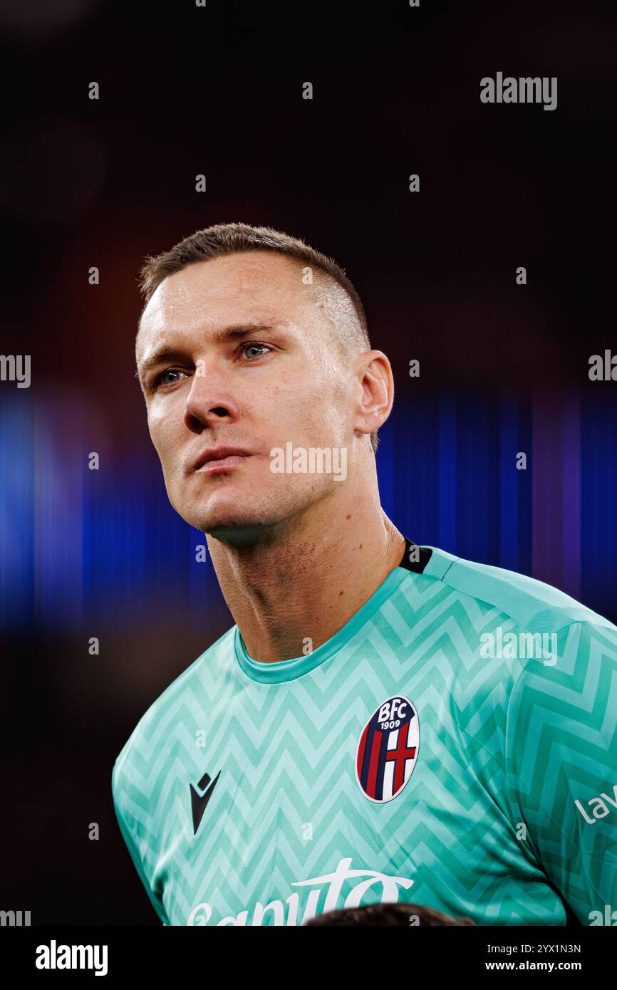 Lukasz Skorupski visto durante la partita di UEFA Champions League tra le squadre del Benfica e del Bologna FC 1909 (Maciej Rogowski) Foto Stock