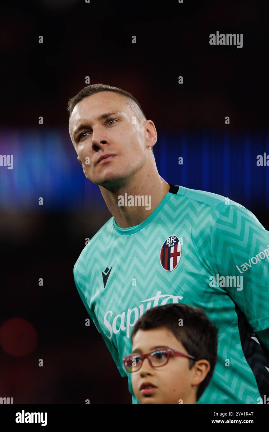 Lukasz Skorupski visto durante la partita di UEFA Champions League tra le squadre del Benfica e del Bologna FC 1909 (Maciej Rogowski) Foto Stock