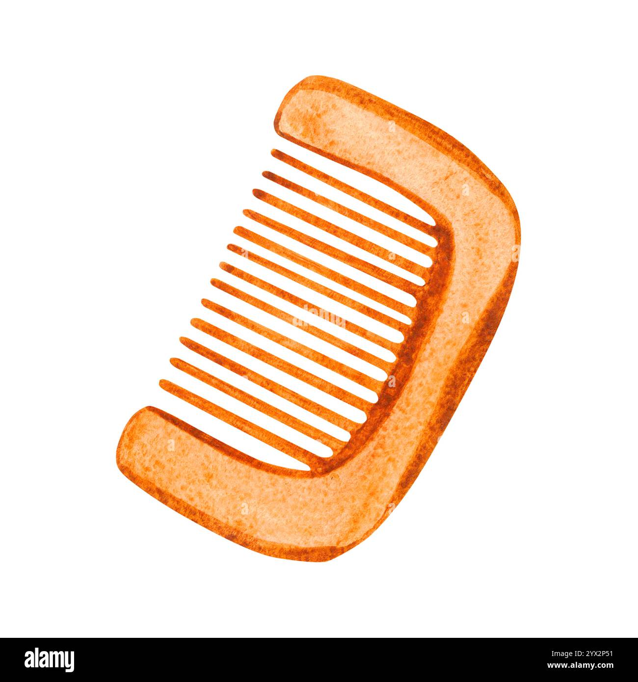 Immagine di un pettine per bambini. Realizzato in tecnica acquerello. Pettine beige per un bambino, il disegno è fatto a mano. Foto Stock