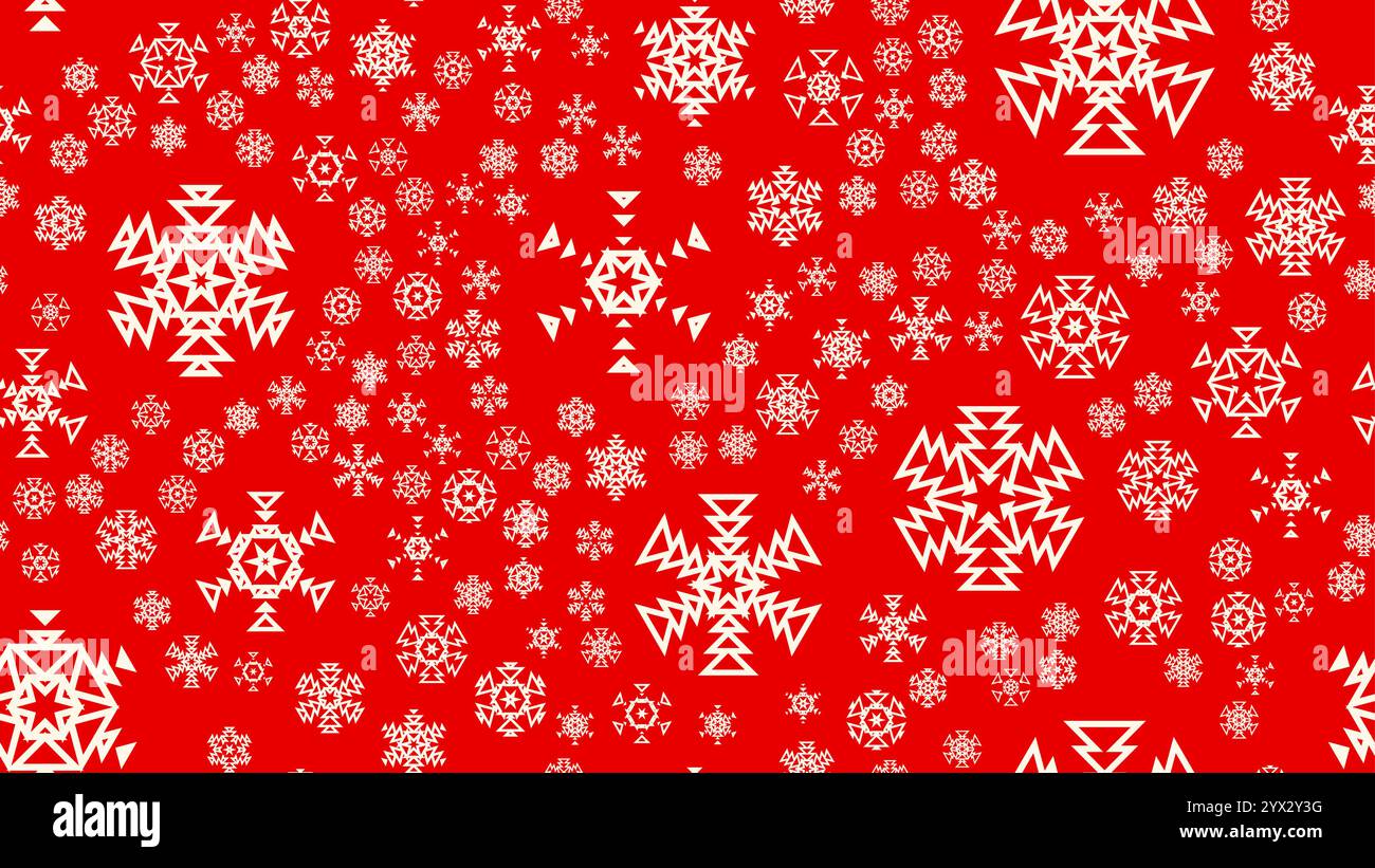 Sfondo natalizio o cartolina con fiocchi di neve geometrici che cadono per inviti o auguri natalizi Illustrazione Vettoriale