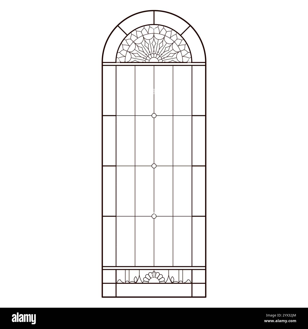 Finestra della chiesa. Pagina colorante per adulti. Telaio dell'arco cristiano cattolico. Illustrazione Vettoriale