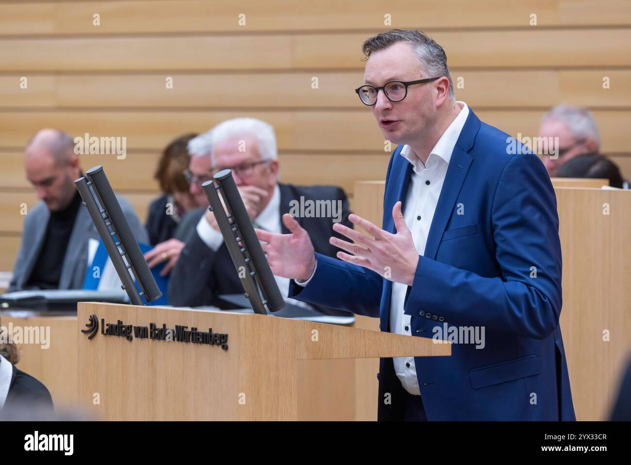 Andreas Schwarz, Vorsitzender Grüne Landtagsfraktion. Auftaktsitzung zur Beratung des Doppelhaushalts für die Jahre 2025/2026. Der Landtag von Baden-W. Foto Stock