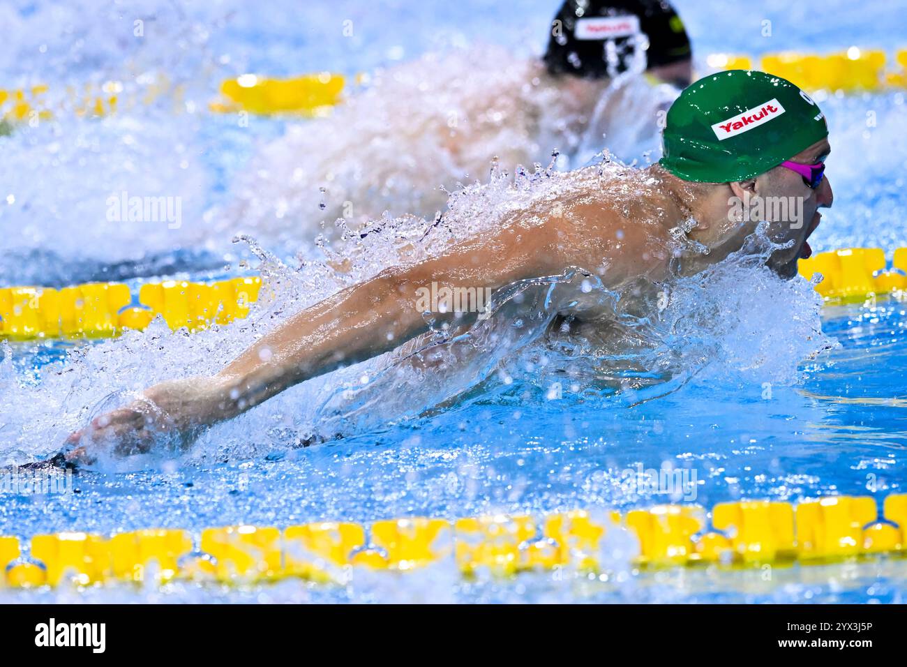 Budapest, Ungheria. 13 dicembre 2024. Chad le Clos del Sud Africa gareggia nei 100m Butterfly Men Heats durante i Campionati mondiali di nuoto acquatico 2024 nel corso corto presso la Duna Arena di Budapest (Ungheria), 13 dicembre 2024. Crediti: Insidefoto di andrea staccioli/Alamy Live News Foto Stock