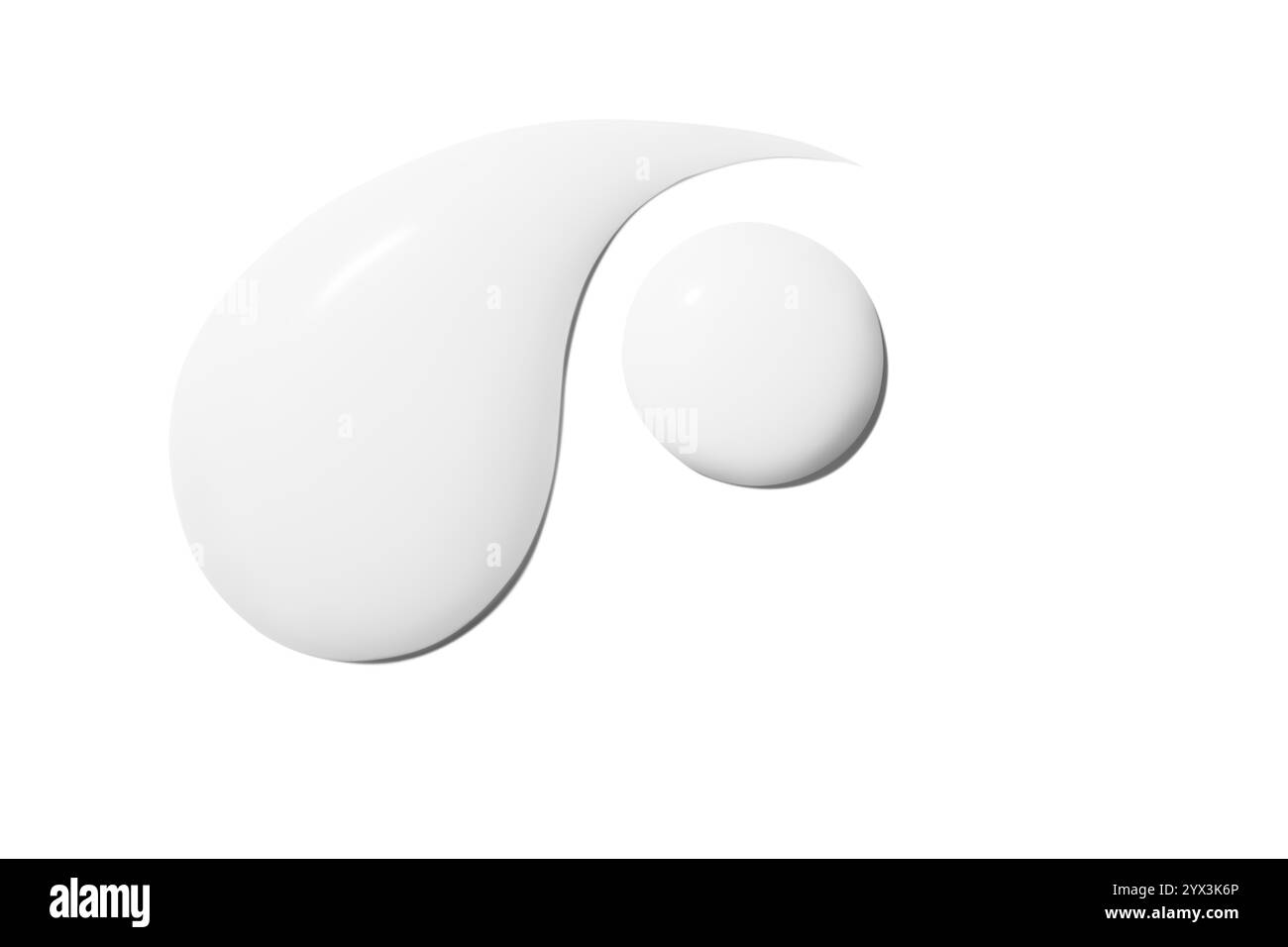 La disposizione della panna si macchia con gocce su sfondo vuoto. Dermocosmesi, formula idratante. Foto Stock