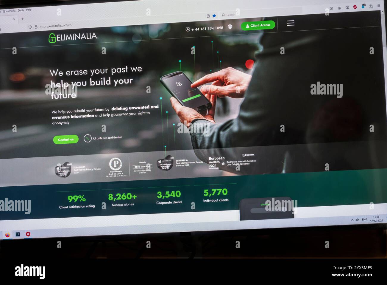 Il sito web di Eliminalia, società di gestione della reputazione con sede in Spagna. Foto Stock