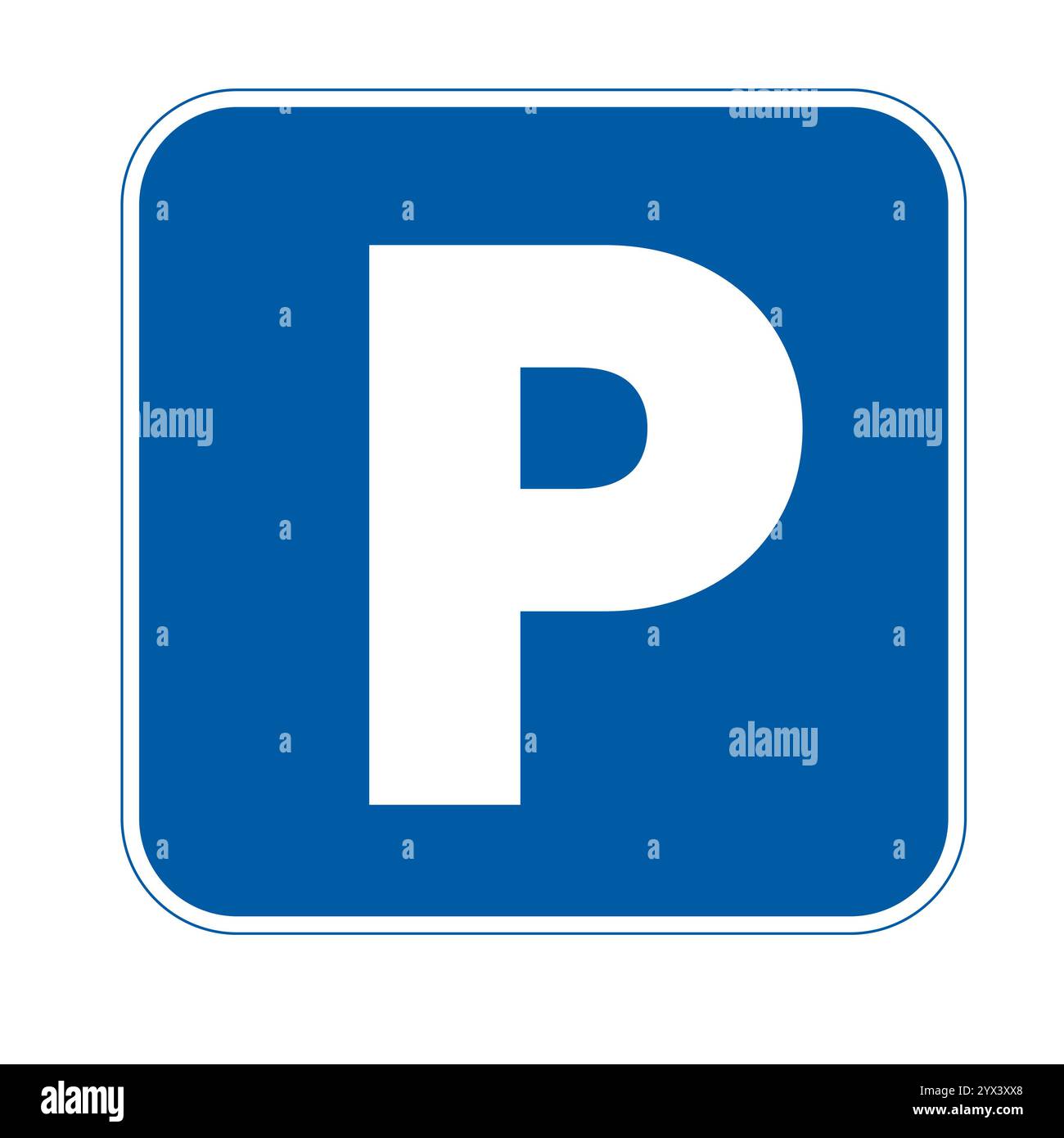 Segnale di parcheggio su sfondo vuoto. Adatto per trasporti, pianificazione urbana o spazi pubblici. Foto Stock
