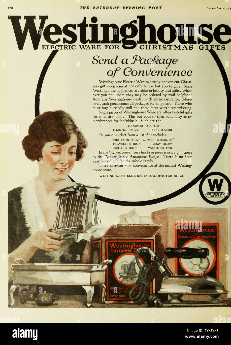 1920 Westinghouse Electric Ware for Christmas Gifts Toaster Percolator ad Foto Stock