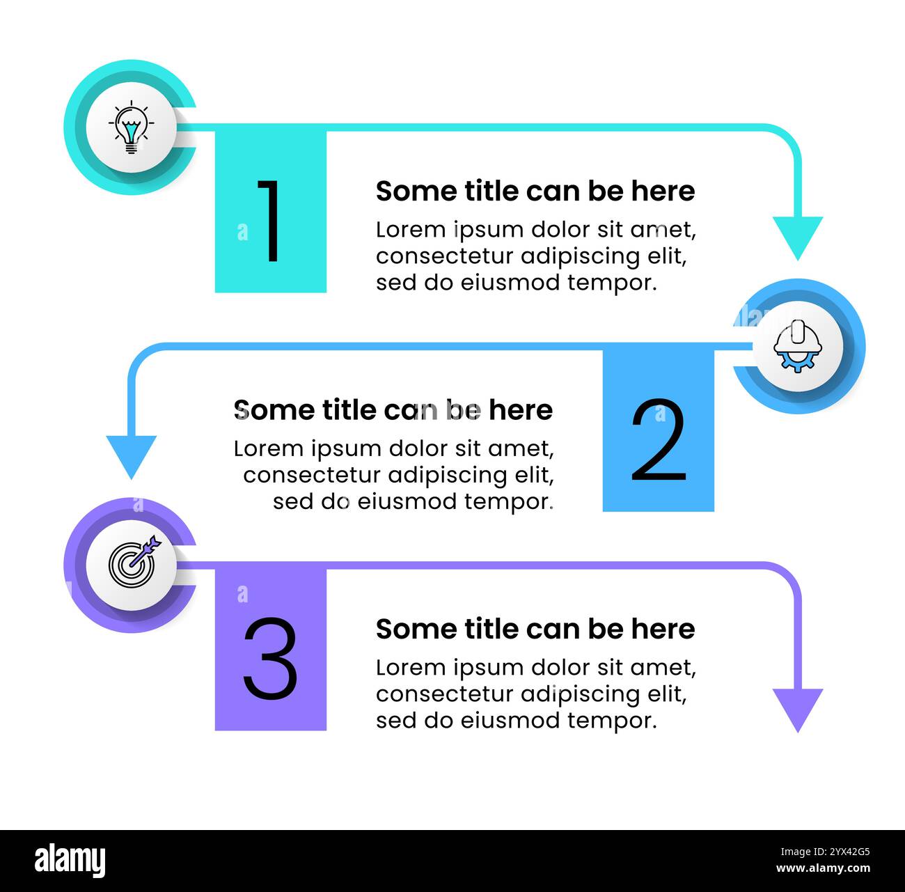 Modello infografico con icone e 3 opzioni o passaggi. Può essere utilizzato per il layout del flusso di lavoro, il diagramma, il banner, il webdesign. Illustrazione vettoriale Illustrazione Vettoriale