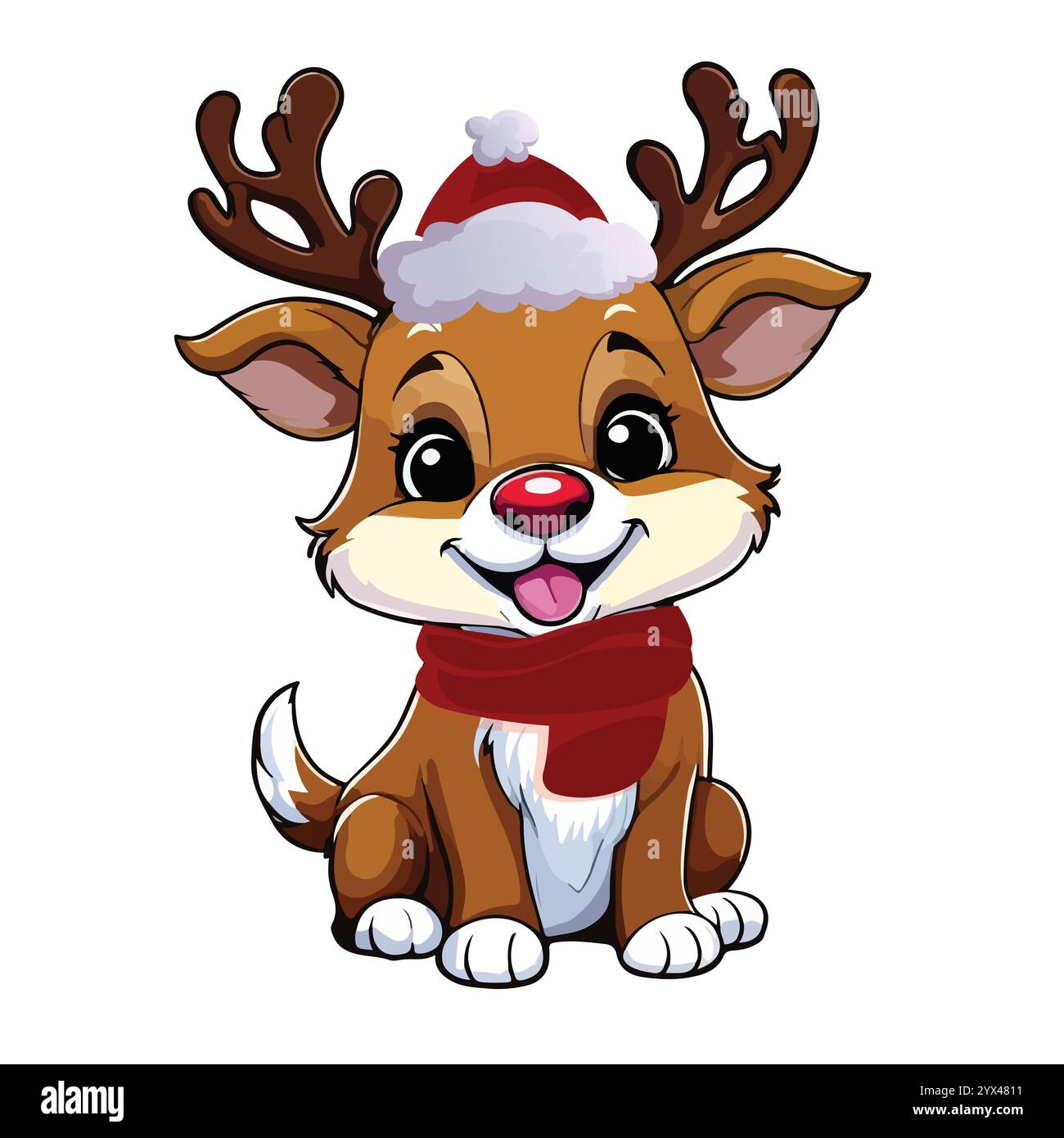 Illustrazione di una graziosa renna di Natale Rudolf. La renna di Babbo Natale Rudolph. Illustrazioni vettoriali di renna Rudolf isolato su sfondo bianco. Illustrazione Vettoriale