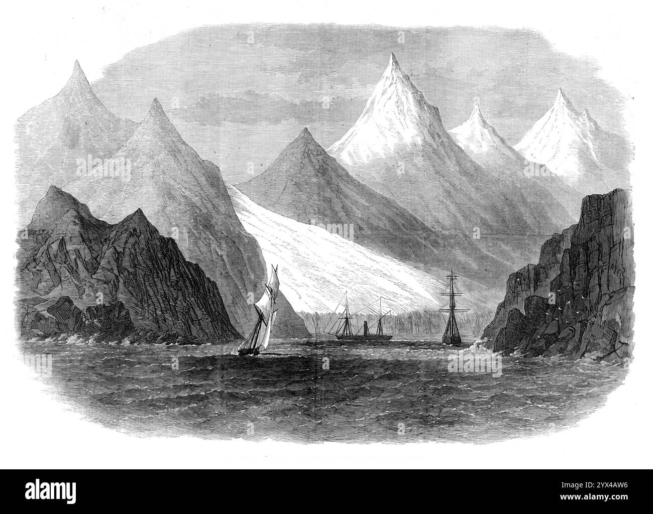 La mostra svedese Explore al Green Harbour, Spitzbergen, 1872. "È stato detto che si erano intrattenuti grandi timori sulla sicurezza della spedizione svedese, inviata sotto il comando del professor Nordenskj&#xf6;ld, con l'intenzione di svernare nelle isole Parry, a nord di Spitzbergen, e da lì raggiungere il Polo con le slitte di renne sul ghiaccio. Come dichiarato da Sir Henry Rawlinson all'incontro della Royal Geographical Society, lunedì 11 novembre, le tre navi che componevano la spedizione (i piroscafi Polhem e Onkel Adam, con il vascello a vela Gladan, l'abete Foto Stock