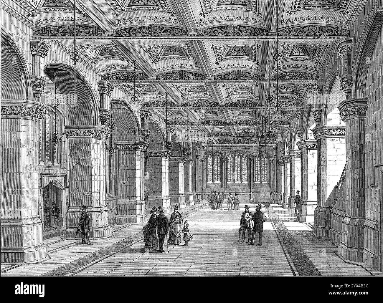 Il nuovo Museo cittadino, Guildhall, 1872. "Diverse illustrazioni del nuovo edificio a Guildhall che la Corporation della città di Londra ha eretto per una biblioteca pubblica e un museo, sono state incise per gli ultimi tre numeri del nostro Journal. Quello presentato questa settimana mostra l'interno del Museo, che occupa il piano terra dell'edificio, in cui è stata allestita una mostra temporanea di ritratti storici, reliquie dell'antichità, opere d'arte o curiose rarità da parte del comitato di gestione. E' stato aperto durante questa settimana, e un gran numero di visitatori si sono avvalsi Foto Stock