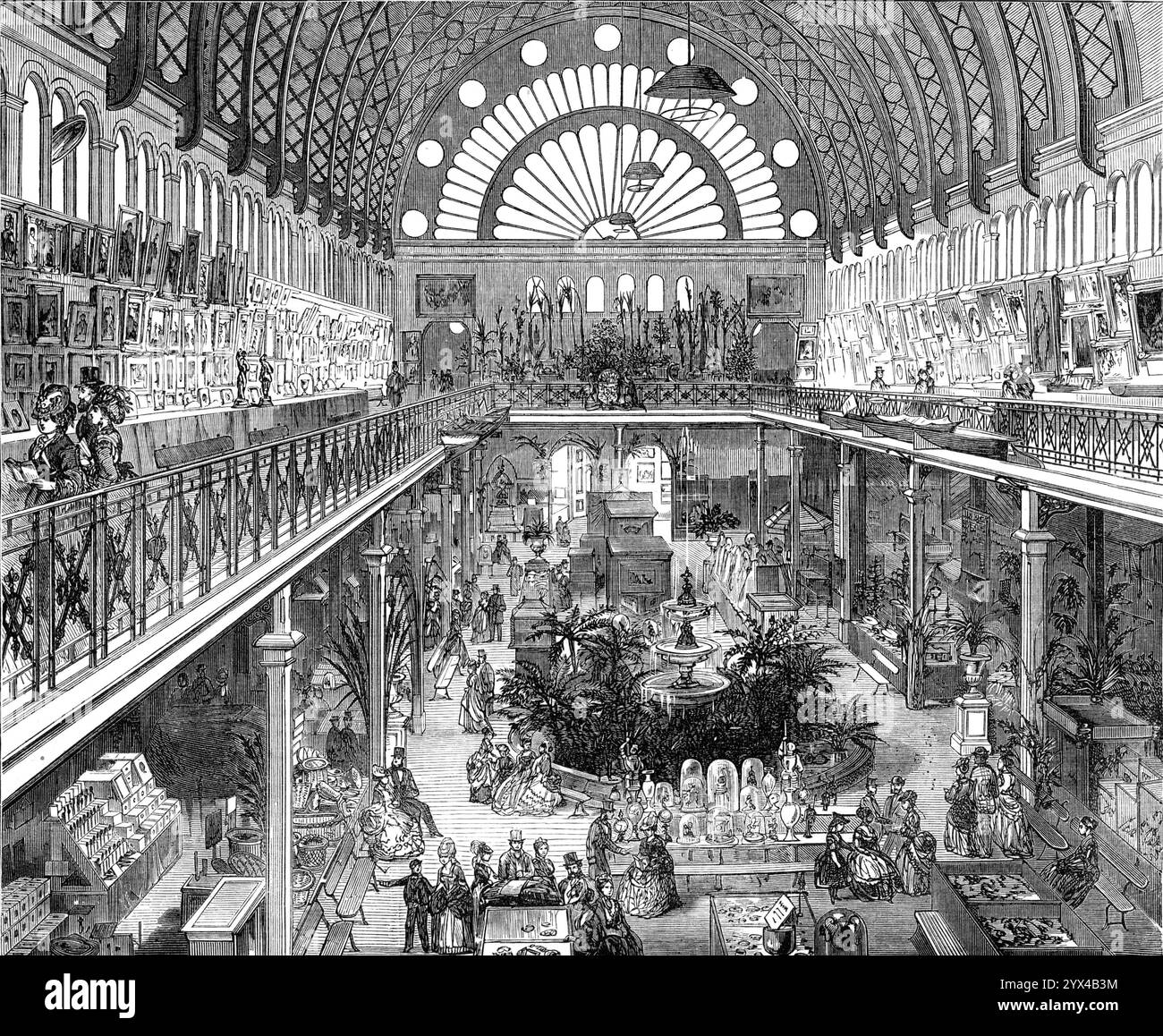 New South Wales Agricultural Exhibition, 1872. "La Agricultural Society of New South Wales è l'affittuario annuale di un Exhibition Building permanente, costruito dalla City Corporation di Sydney, nel Prince Alfred Park. Fu aperto per la prima volta, nel 1870, per la mostra intercoloniale, per commemorare il centenario dello sbarco del capitano Cook sulle rive dell'Australia. Questo è stato un evento interessante da ricordare; ma il primo gruppo di coloni, sotto il governatore Phillip, non sbarcò a Sydney Cove fino al 1788, e questo fu il vero inizio della colonia, che ora è cresciuta quasi fino a diventare una nazione. Foto Stock