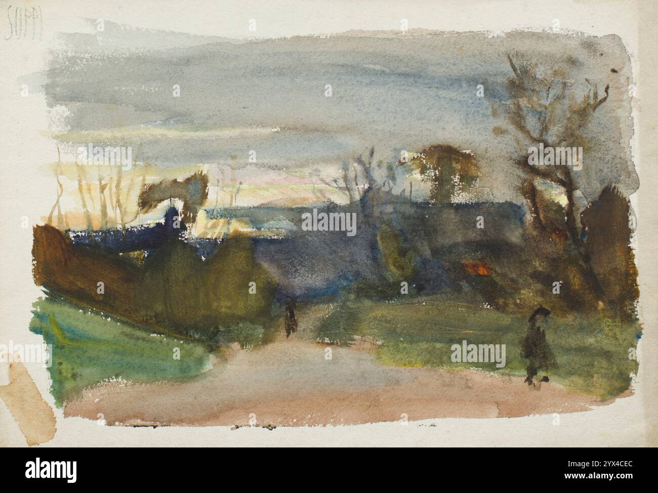 Paesaggio con figure in una corsia al crepuscolo, inizio metà degli anni '1880 Foto Stock