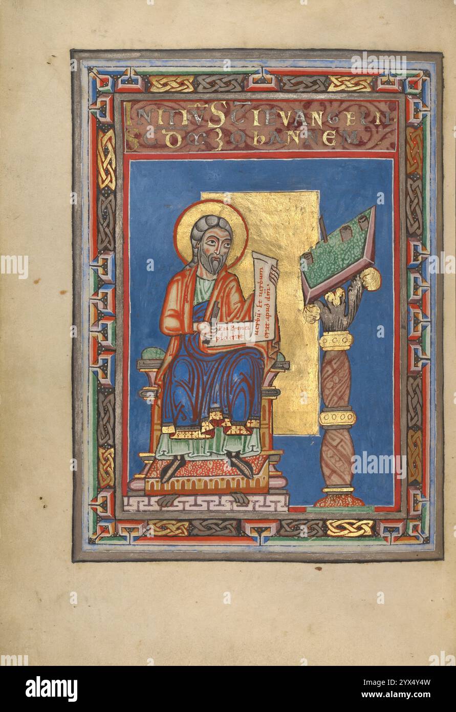 Libro evangelico;Evangeliar, circa 1120-1140. Ulteriori informazioni: I Vangeli, i resoconti della vita di Gesù attribuiti agli evangelisti Matteo, Marco, Luca e Giovanni, sono una parte importante degli scritti sacri cristiani. Dagli anni '600 fino al 1200 circa, i patroni monastici e di corte di tutta l'Europa occidentale commissionarono sontuosamente libri evangelici illuminati. Questo libro evangelico fu realizzato nel monastero benedettino del Santo Salvatore a Helmarshausen, in Germania, tra il 1120 e il 1140. L'abbazia di Helmarshausen, che godeva del patrocinio degli imperatori del Sacro Romano Impero, era una delle più importanti Ger Foto Stock