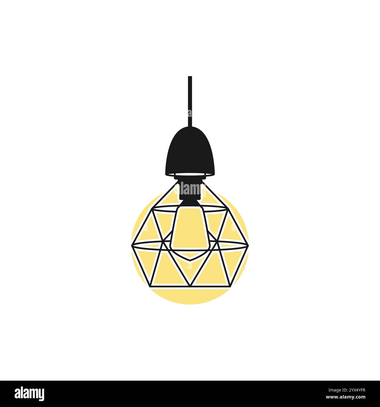 Illustrazione dell'icona del vettore di illuminazione della lampada a sospensione con gabbia in metallo industriale Illustrazione Vettoriale