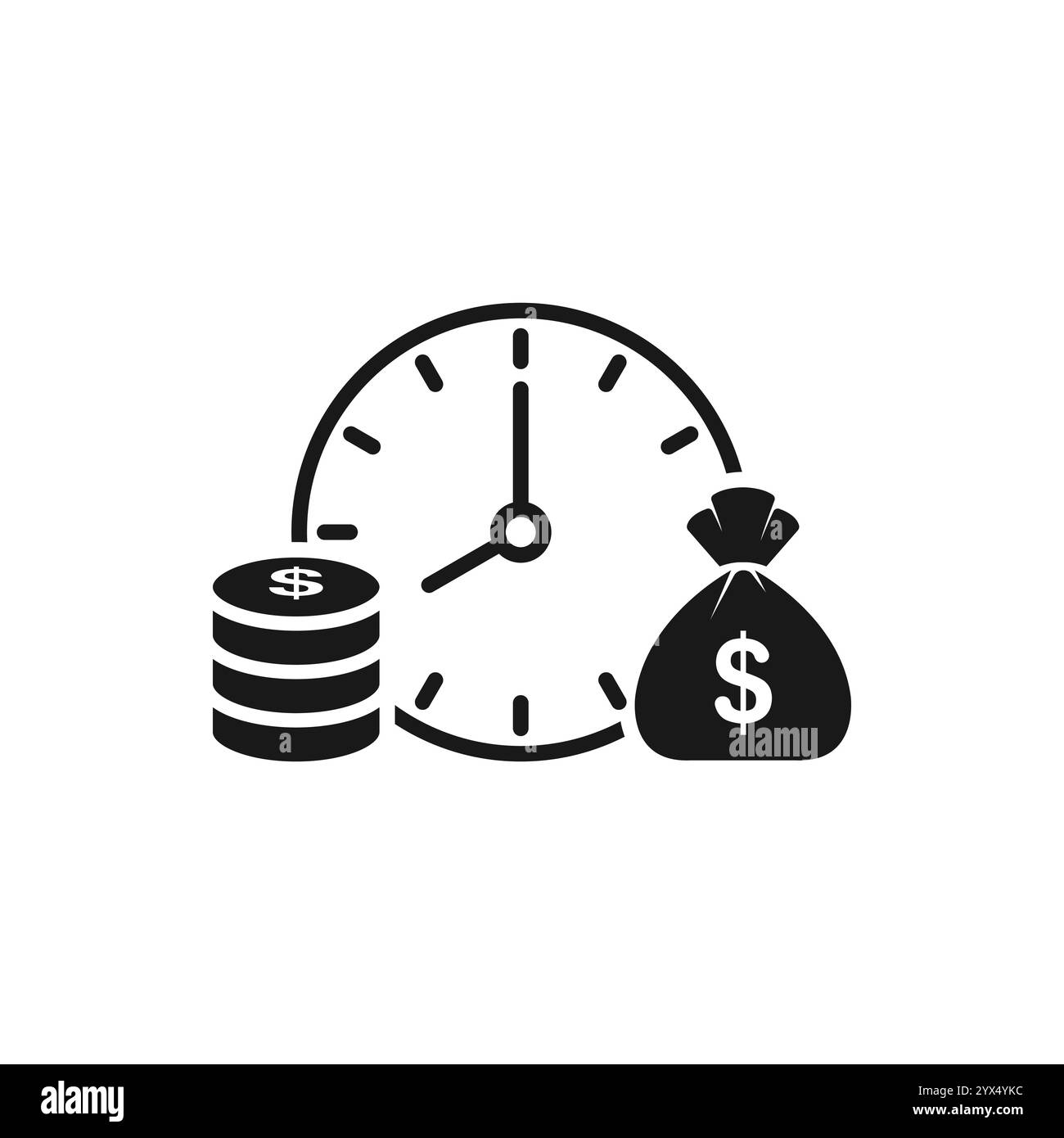 orologio e soldi. Anticipo di cassa, raccolta fondi, periodo fiscale, rendita, aumento del reddito, efficienza finanziaria, ritorno sugli investimenti, pianificazione del budget, acco Illustrazione Vettoriale