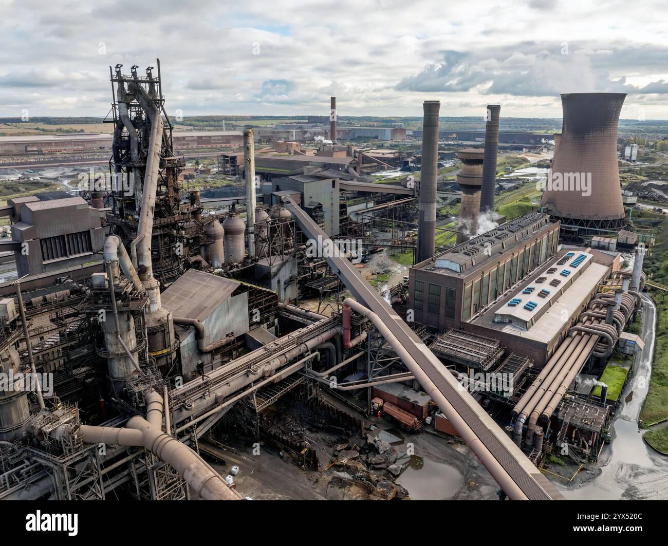 Scunthorpe Steel Works, vista aerea del sito Steel Works a Scunthorpe, Lincolnshire. Altiforni e produzione di acciaio. Foto Stock