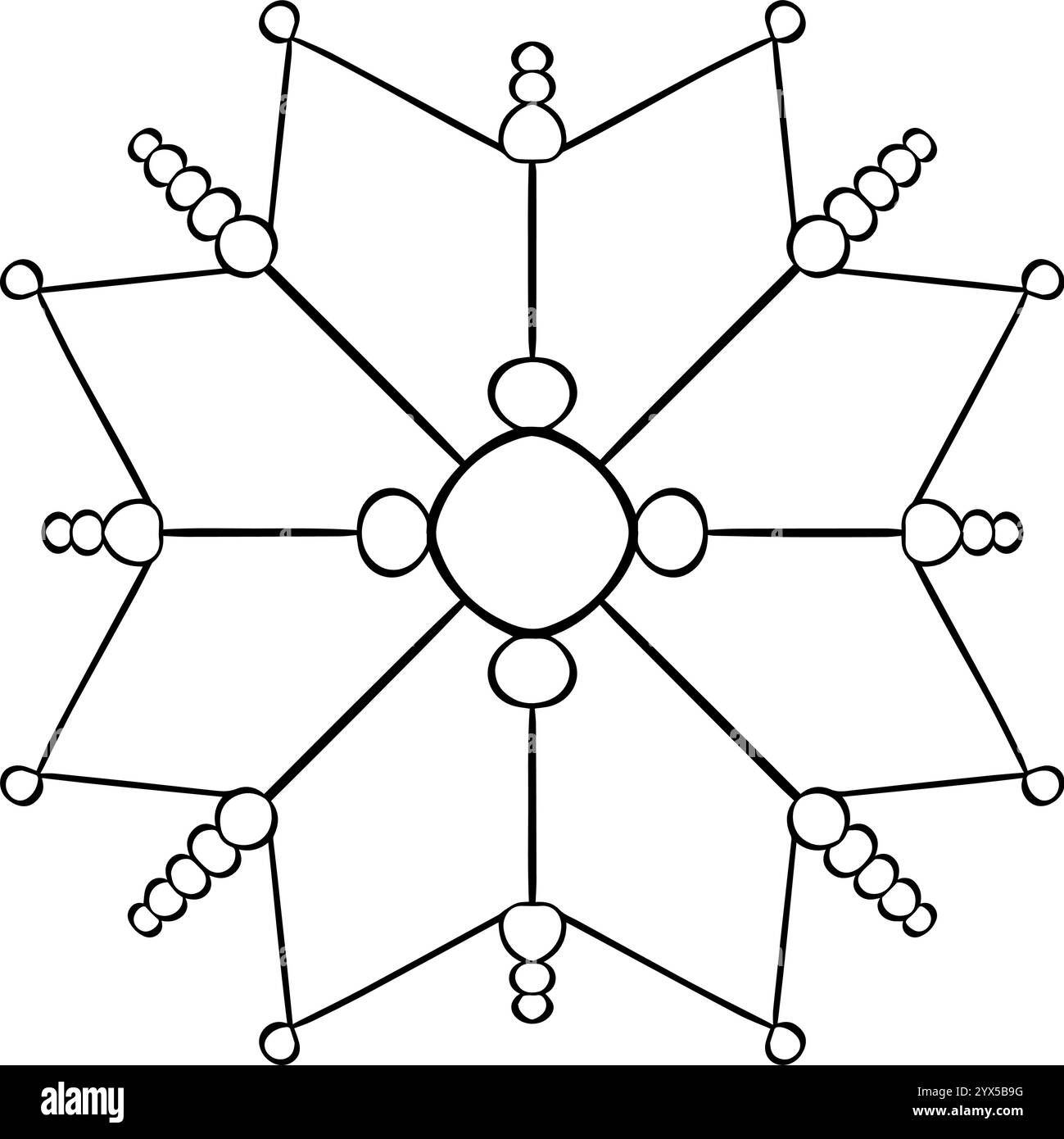 illustrazione invernale con fiocco di neve per libro da colorare. linea grafica isolata vettoriale sagoma su sfondo bianco Illustrazione Vettoriale