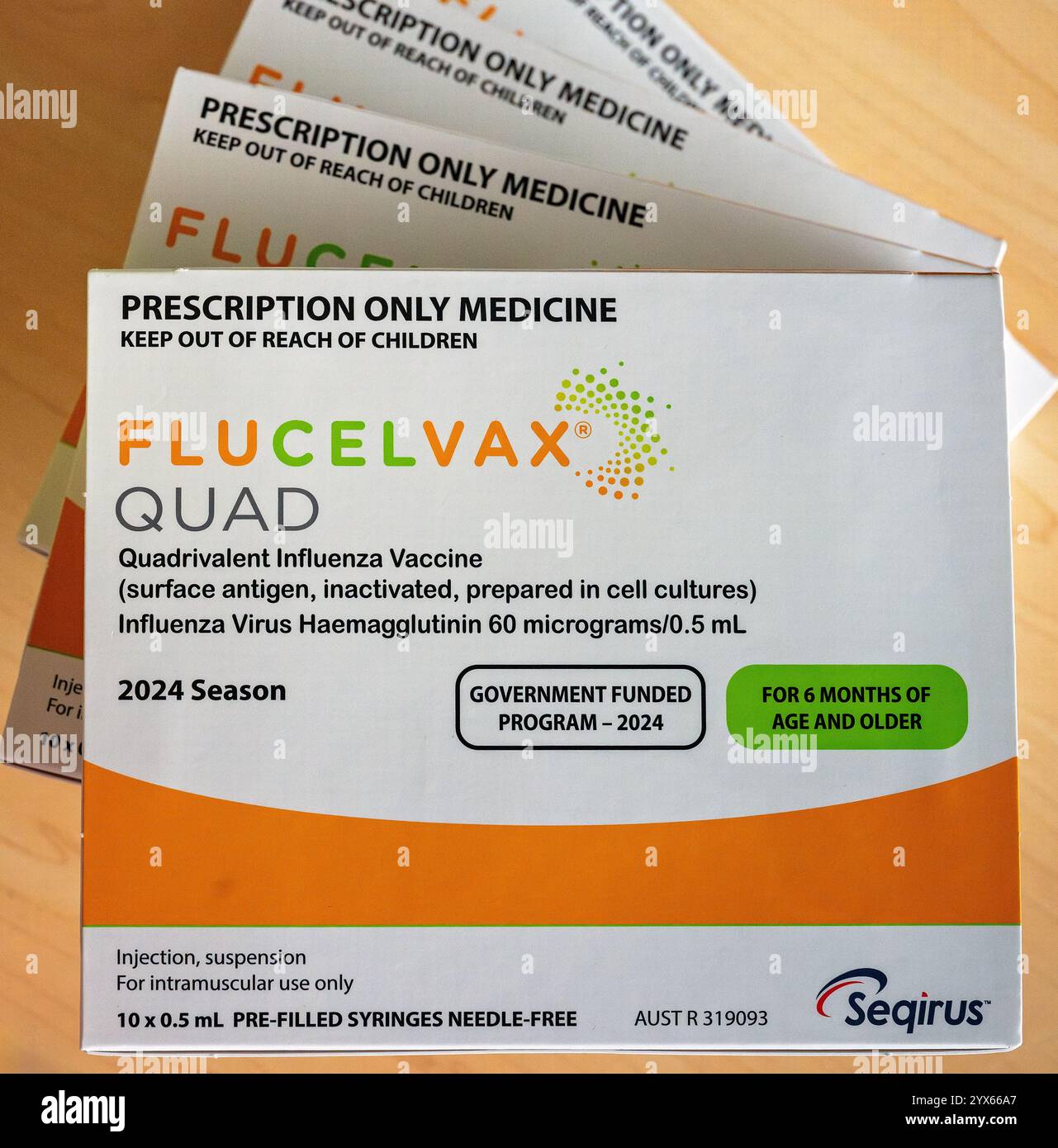 Flucelvax Quad, coltura a base cellulare, senza uova, vaccino influenzale, programma di immunizzazione nazionale australiano 2024 Foto Stock