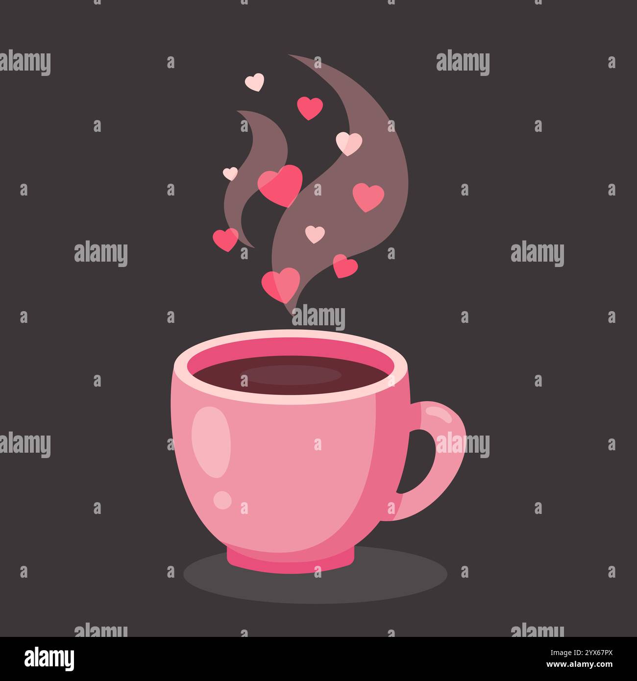 Tazza rosa. Bevanda calda. Buon San Valentino. Illustrazione vettoriale piatta Illustrazione Vettoriale
