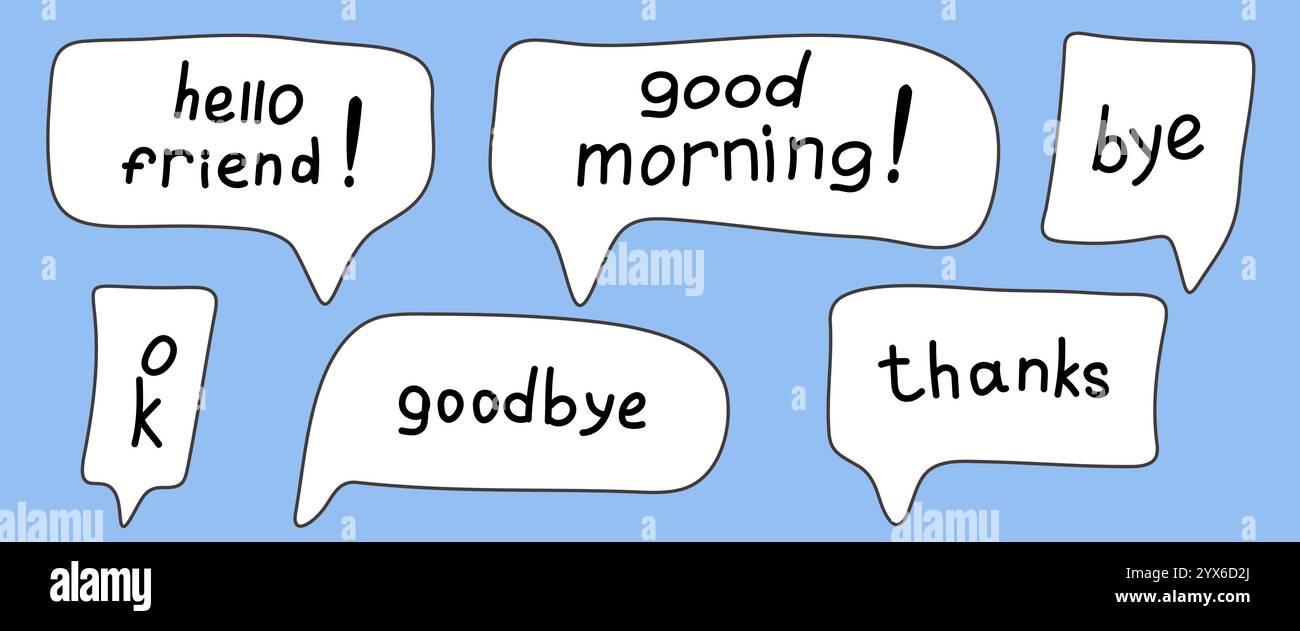 Bolle bianche con parole disegnate a mano e parole scritte a mano Illustrazione Vettoriale