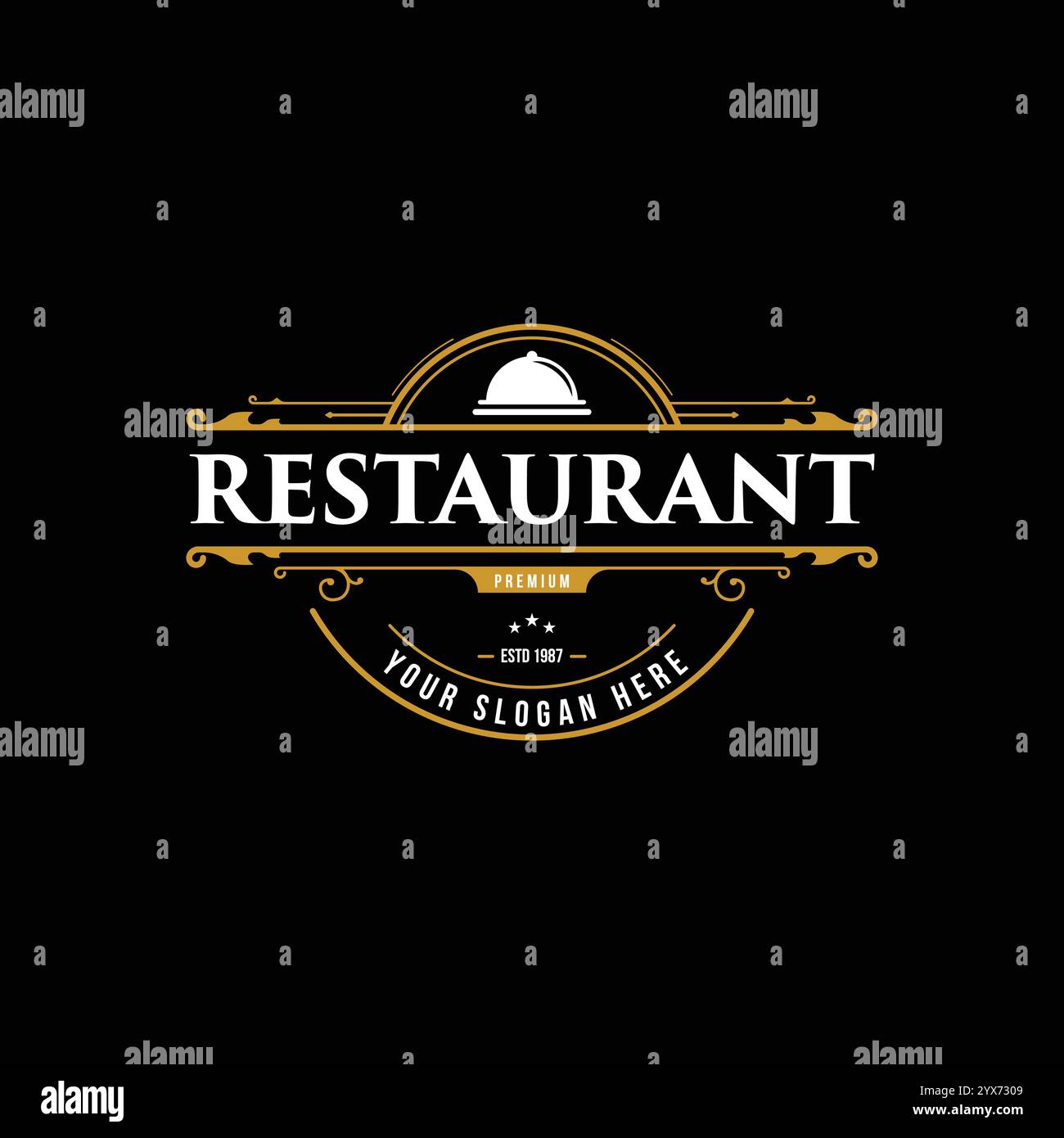 Modelli di logo con elementi monogrammati e ornamenti fiorenti per ristoranti, club, boutique, caffè, carte hotel. Illustrazione vettoriale Illustrazione Vettoriale