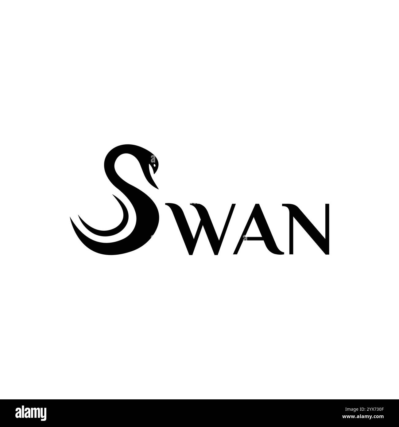Disegno del logo del cigno della lettera iniziale. illustrazione vettoriale tipografia swan Illustrazione Vettoriale