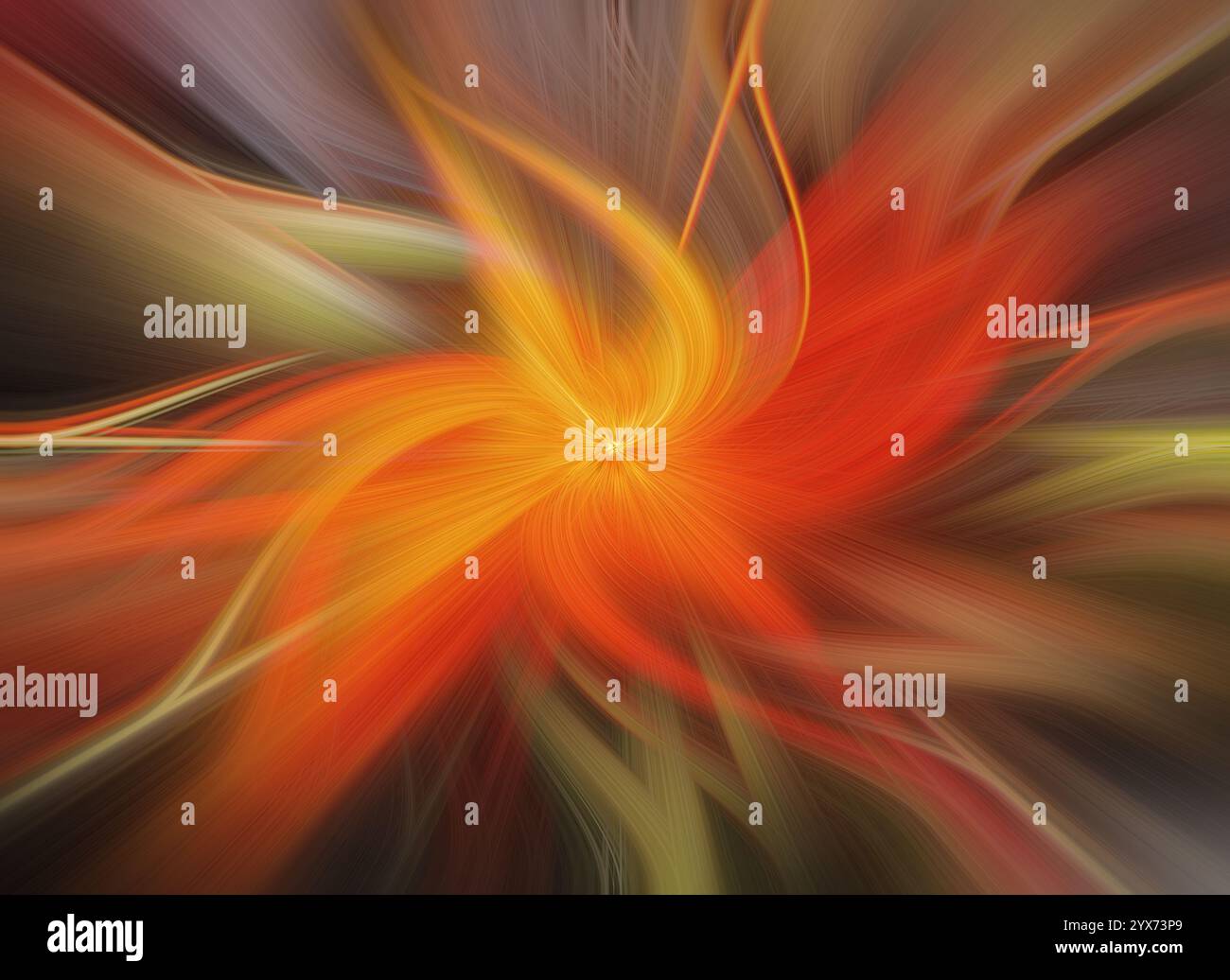 Un vortice vorticoso di colori vivaci, dominato principalmente da sfumature di arancione e giallo ardente. Foto Stock
