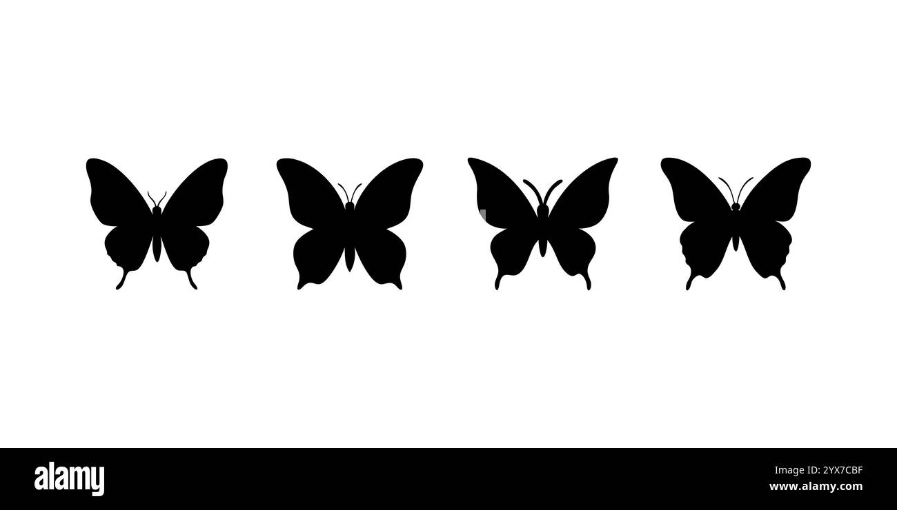 Set di icone di silhouette a farfalla, logo e illustrazioni vettoriali. Illustrazione Vettoriale