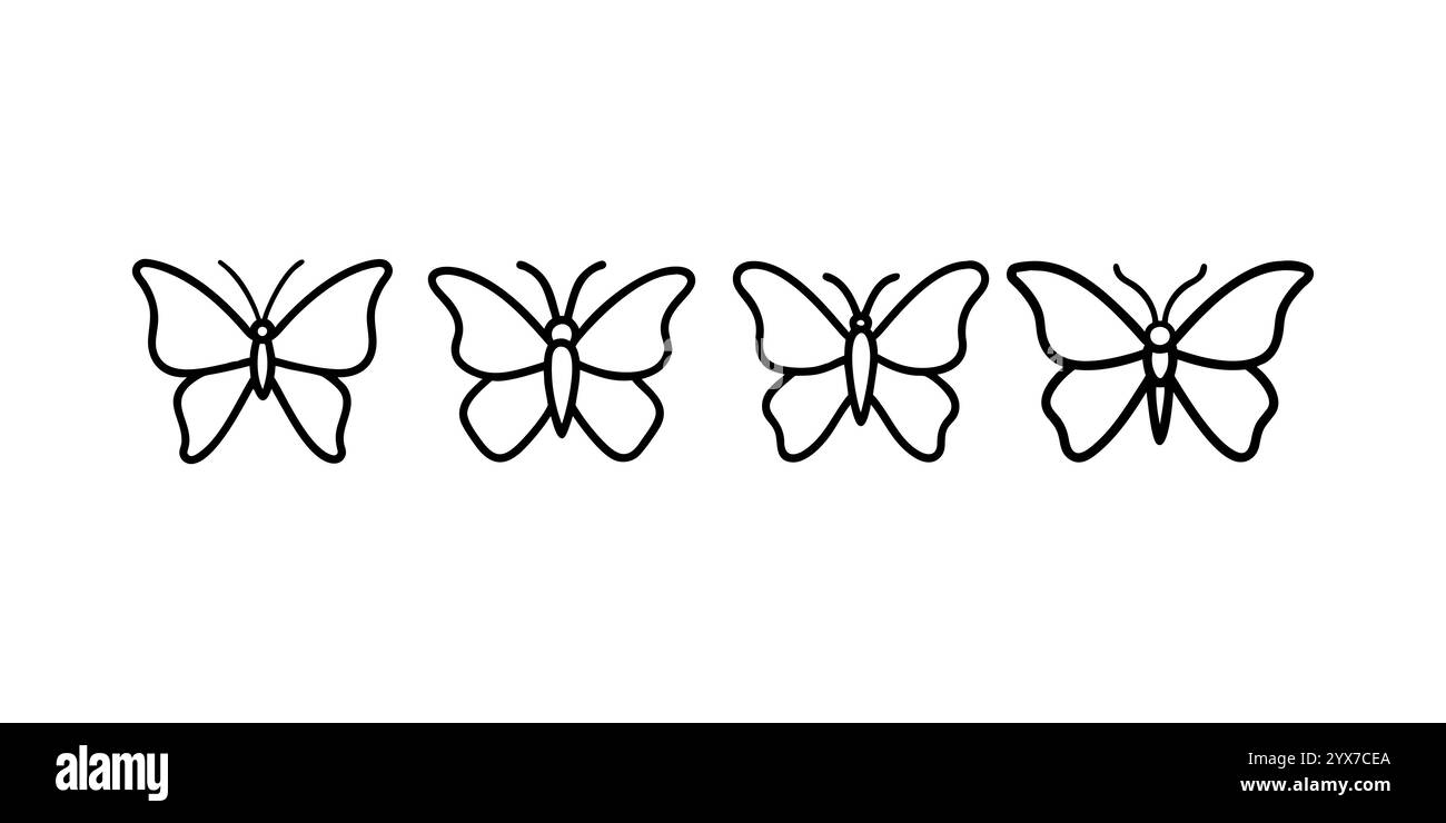 Set di icone, logo e illustrazioni vettoriali della silhouette della farfalla. Illustrazione Vettoriale