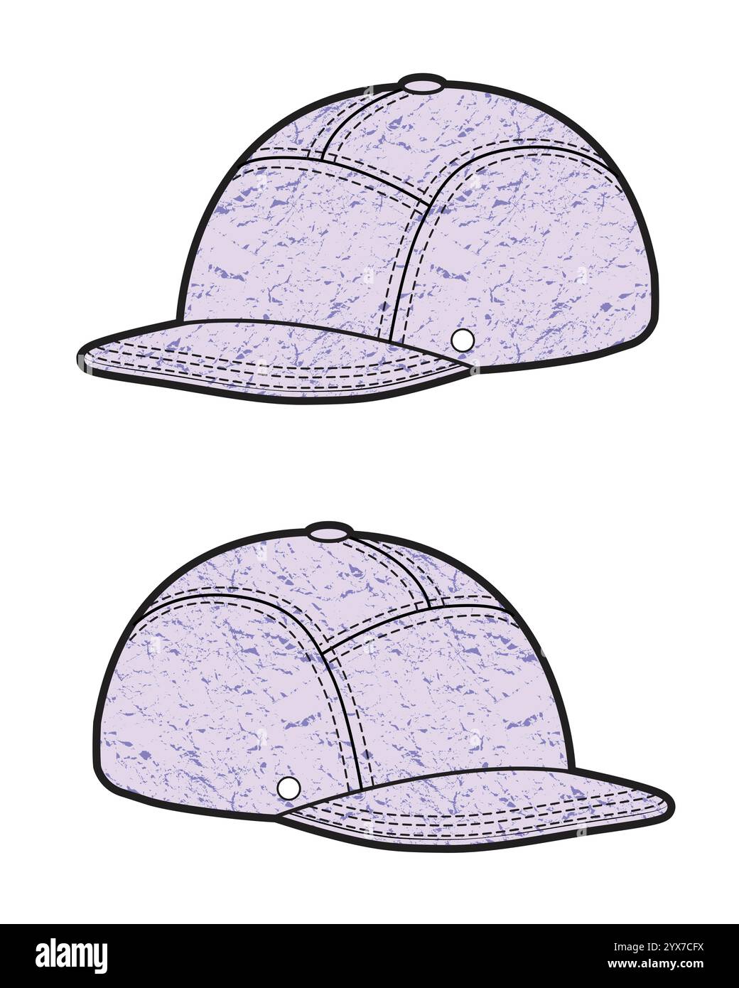 Disegno piatto tecnico per cappellino da baseball ragazzo. Illustrazione Vettoriale