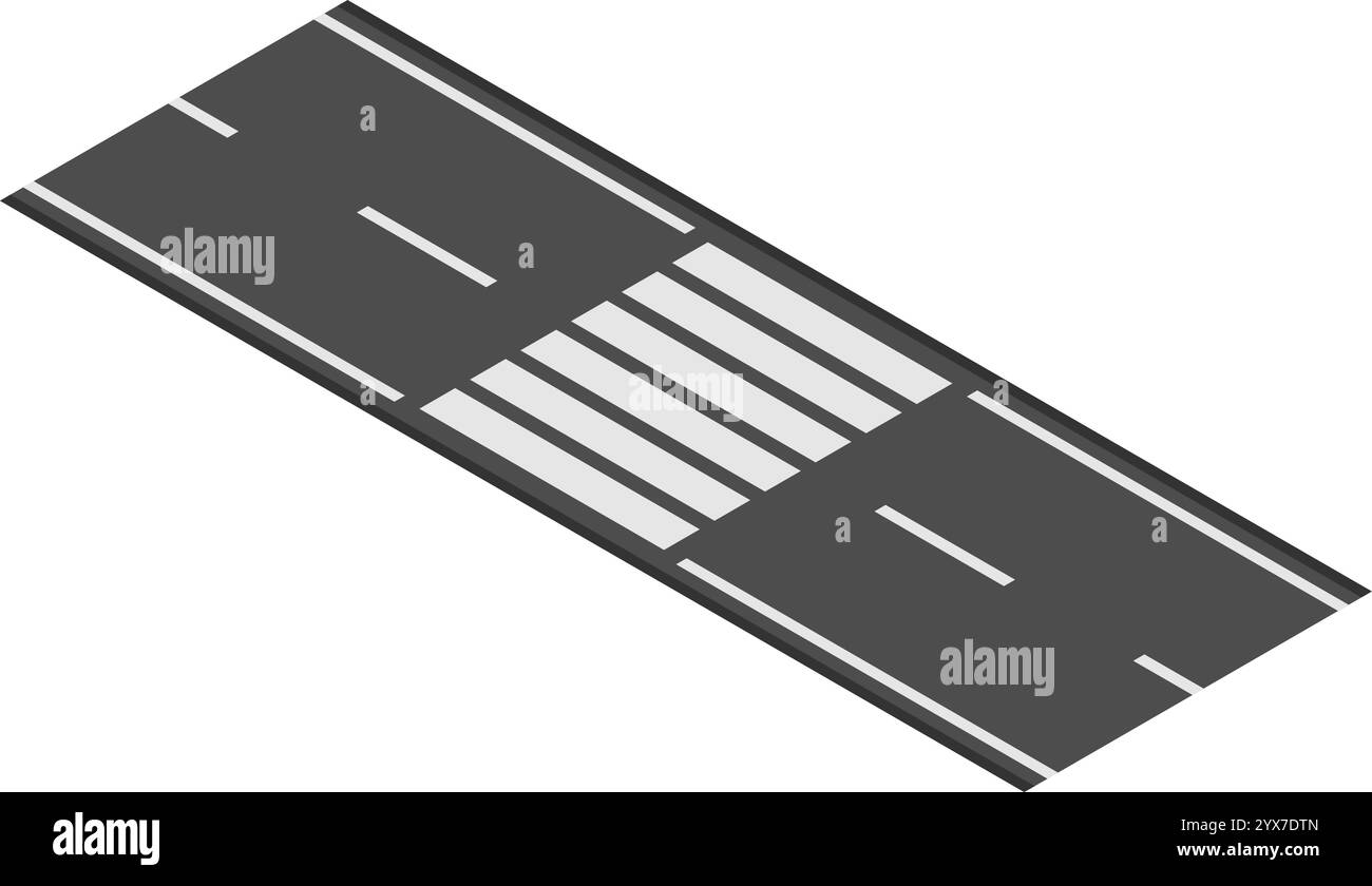 Vista isometrica dell'attraversamento pedonale su strada asfaltata che segna un'area sicura per le persone da attraversare, sottolineando la sicurezza stradale e urbana Illustrazione Vettoriale