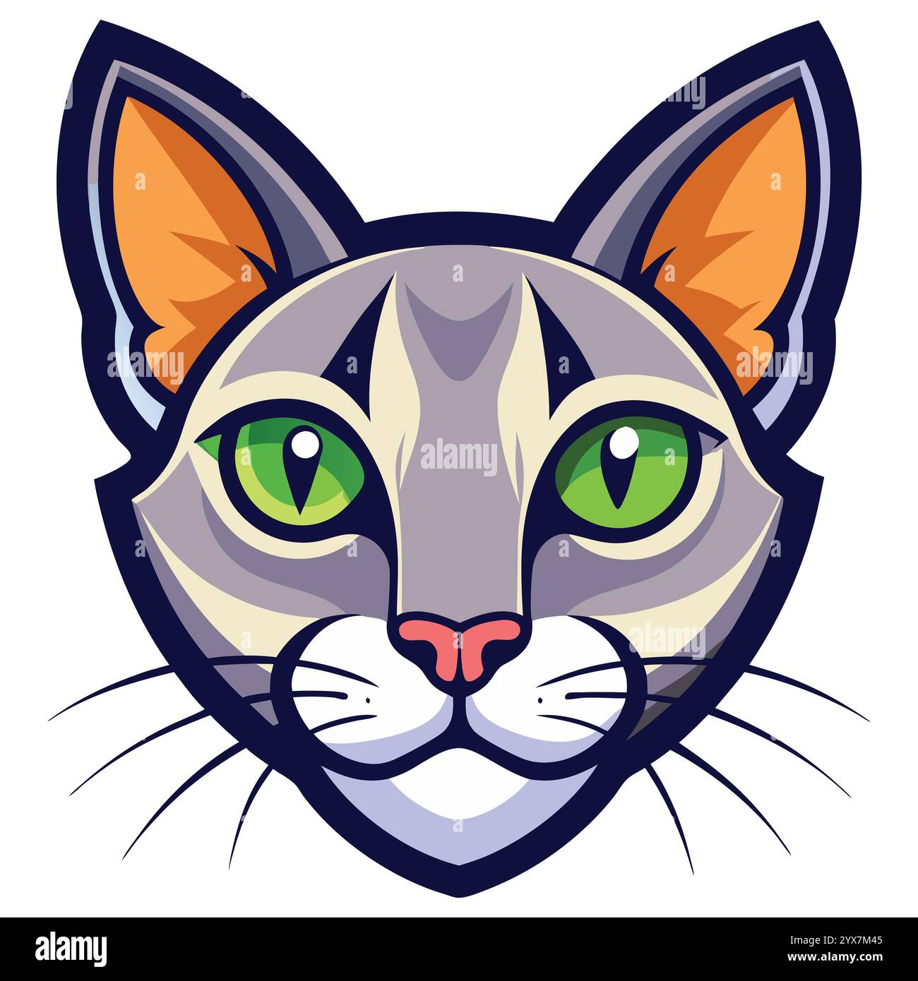 icona della testa di gatto o illustrazione vettoriale del logo, adesivo cat Illustrazione Vettoriale