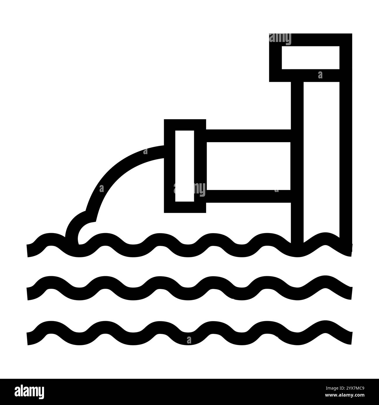 Icona nera della linea dell'impianto di drenaggio dell'acqua. Pulsante isolato vettore. Traccia modificabile. Illustrazione Vettoriale