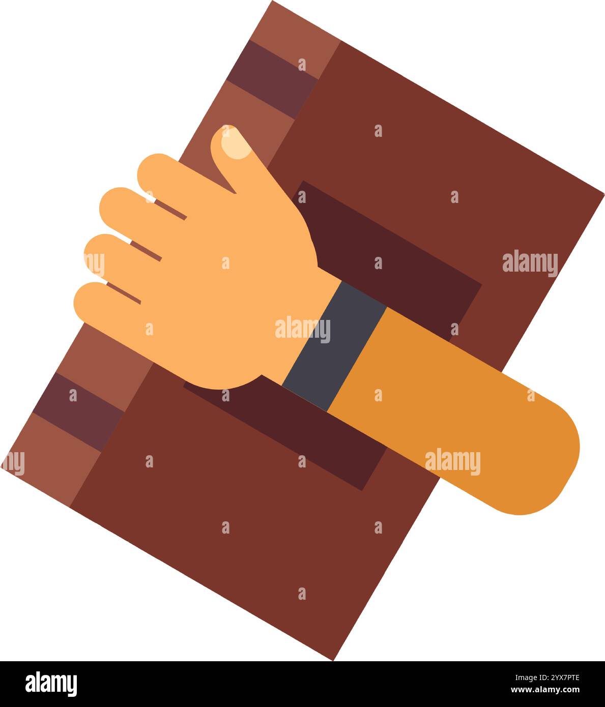 Illustrazione vettoriale minimalista che mostra una mano che tiene delicatamente un libro marrone chiuso, evidenziando temi di semplicità, lettura e importanza di Illustrazione Vettoriale