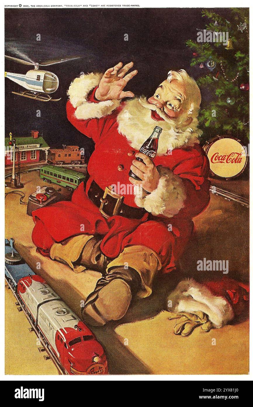 Annuncio natalizio Coca-Cola 1962 con Babbo Natale con treno giocattolo Foto Stock