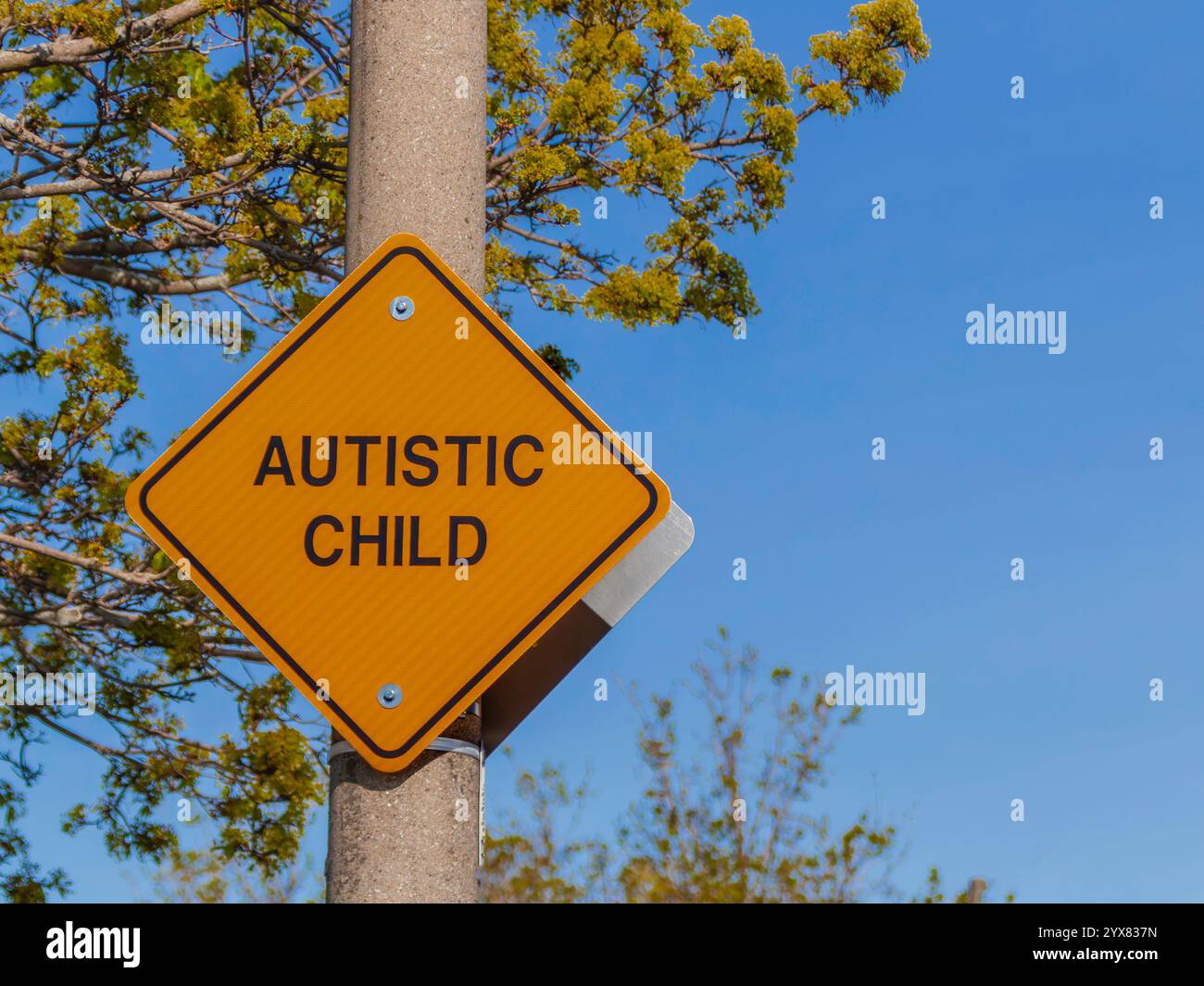 segnale stradale di sensibilizzazione dell'area autistica per bambini Foto Stock