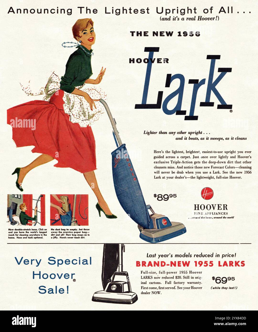 1956 pubblicità per vuoto verticale Hoover Lark Foto Stock