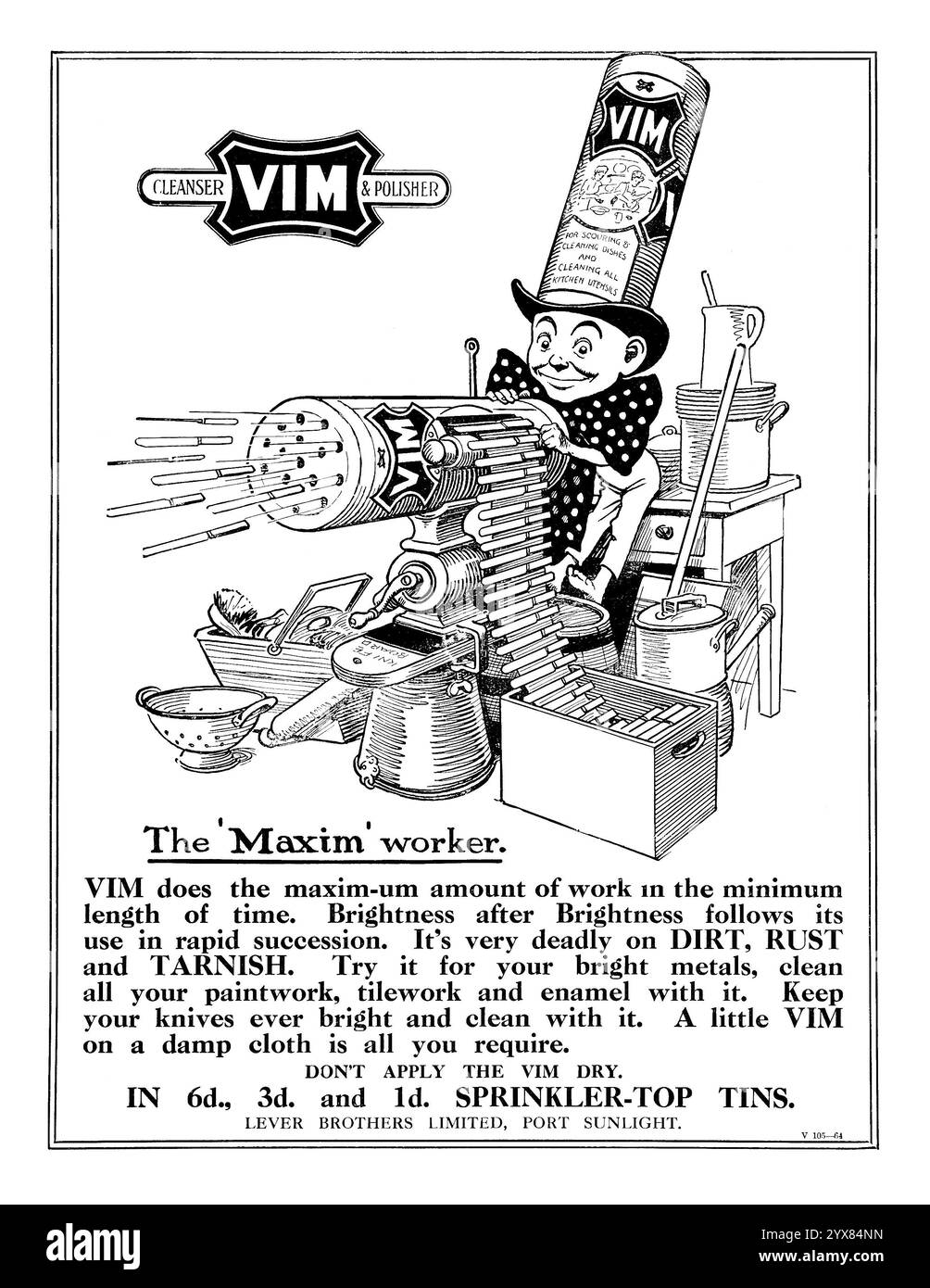 1917 annuncio pulizia e lucidatrice per uso domestico Vim WW1 U. K. Foto Stock