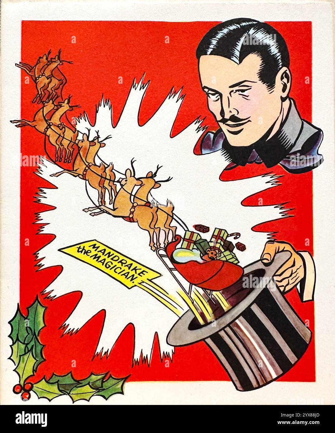 1951 biglietto di auguri natalizi Mandrake The Magician Foto Stock