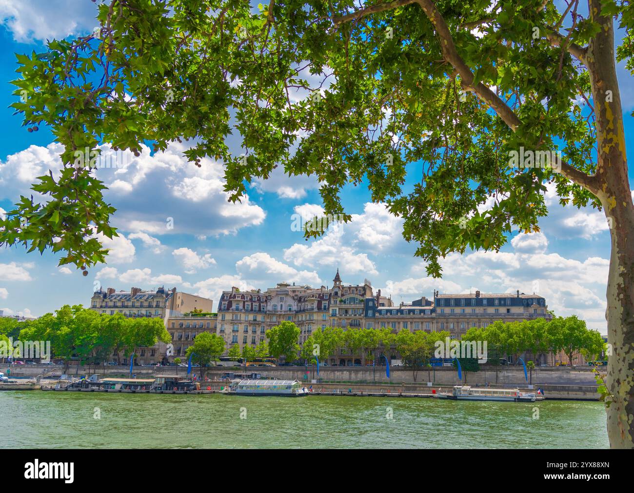 Eleganti edifici lungo la Senna a Parigi, Francia Foto Stock