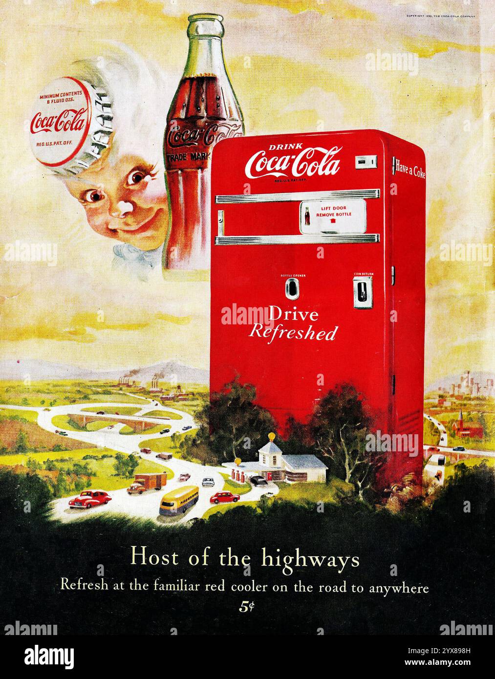 1948 Coca-Cola ad - host of the Highways - Sprite Boy, illustrazione di Haddon Sundblom Foto Stock