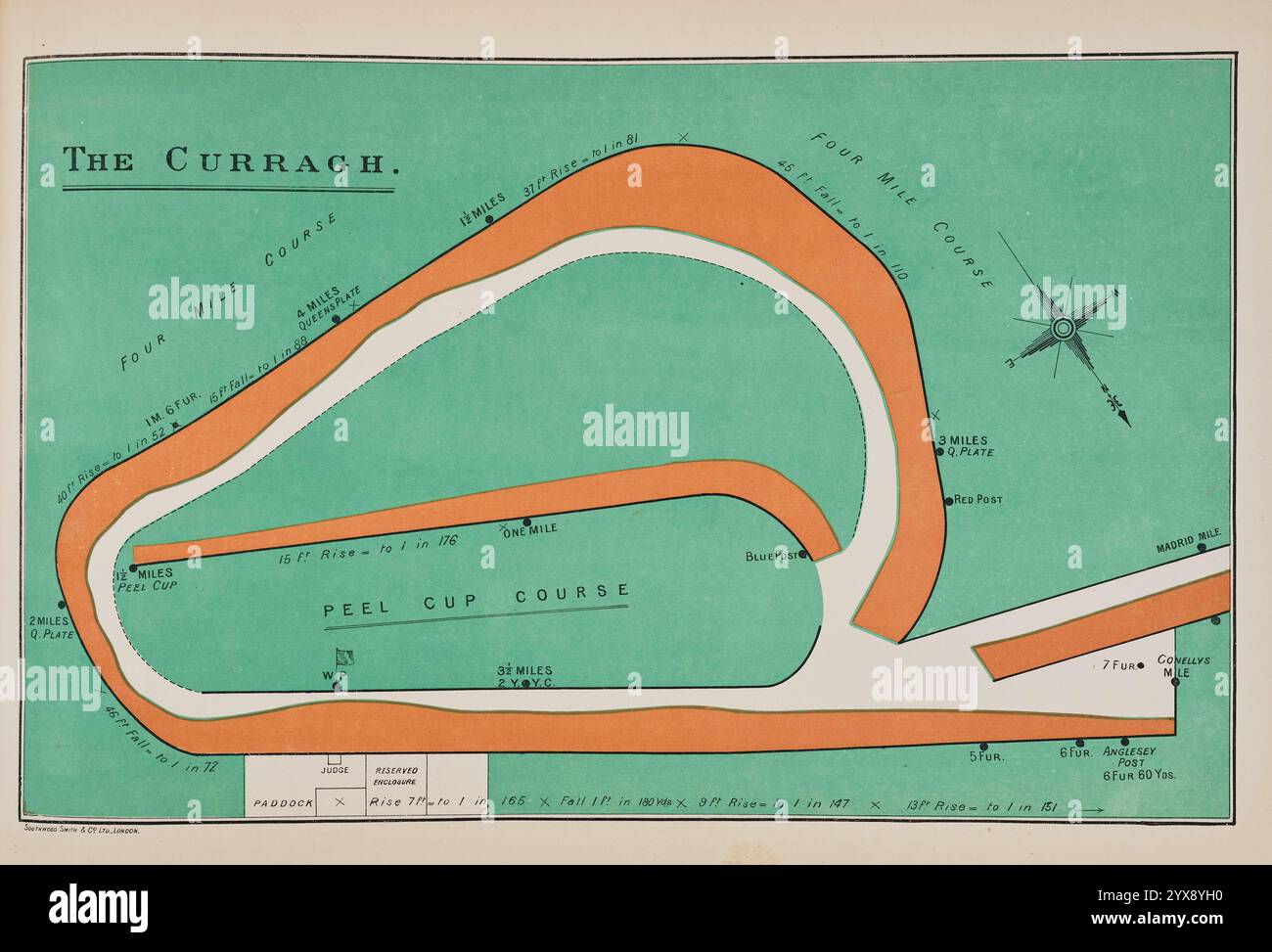 Il Curragh. Archivio cartina dei circuiti ippici, Irlanda circa 1903 Foto Stock